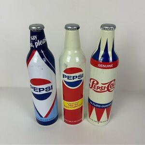 3 - VTG '2009' Collectible Pepsi Cola Aluminum 16 oz. Bottles (FULL)